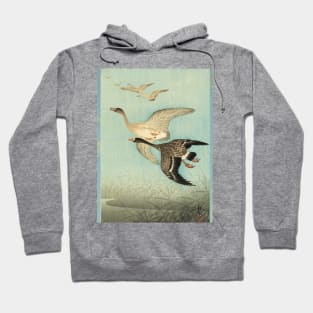 White fronted Geese in Flight Antique Japanese Paintings Hoodie